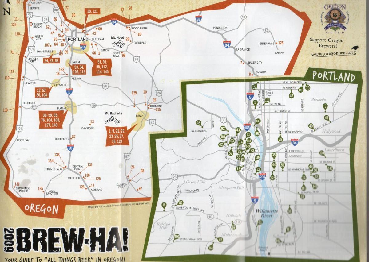 mapa de cervejarias, em Portland, Oregon 
