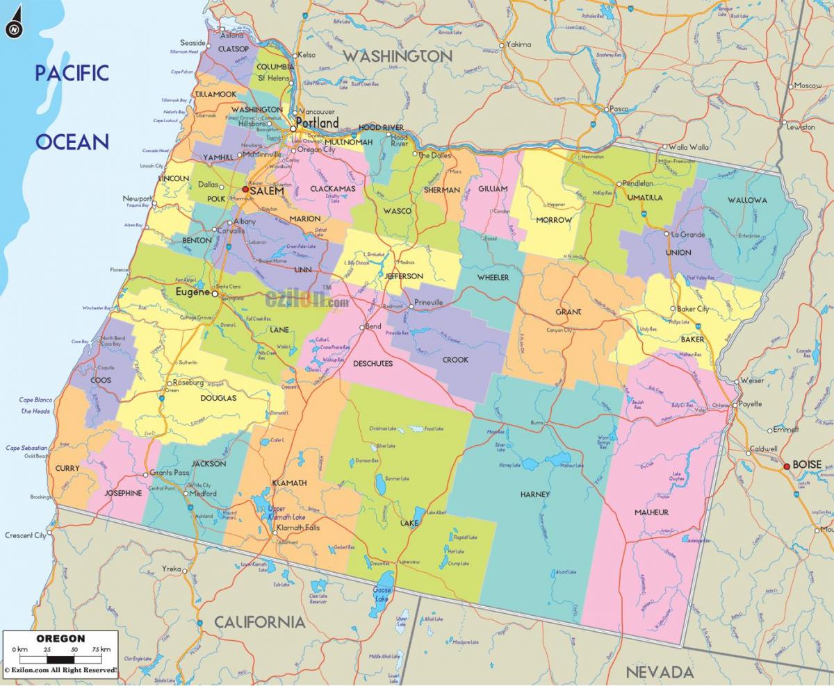 Portland, Oregon mapa do concelho