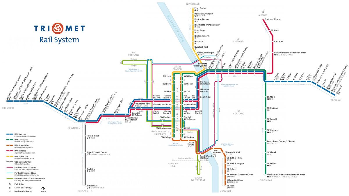 Portland sistema ferroviário mapa