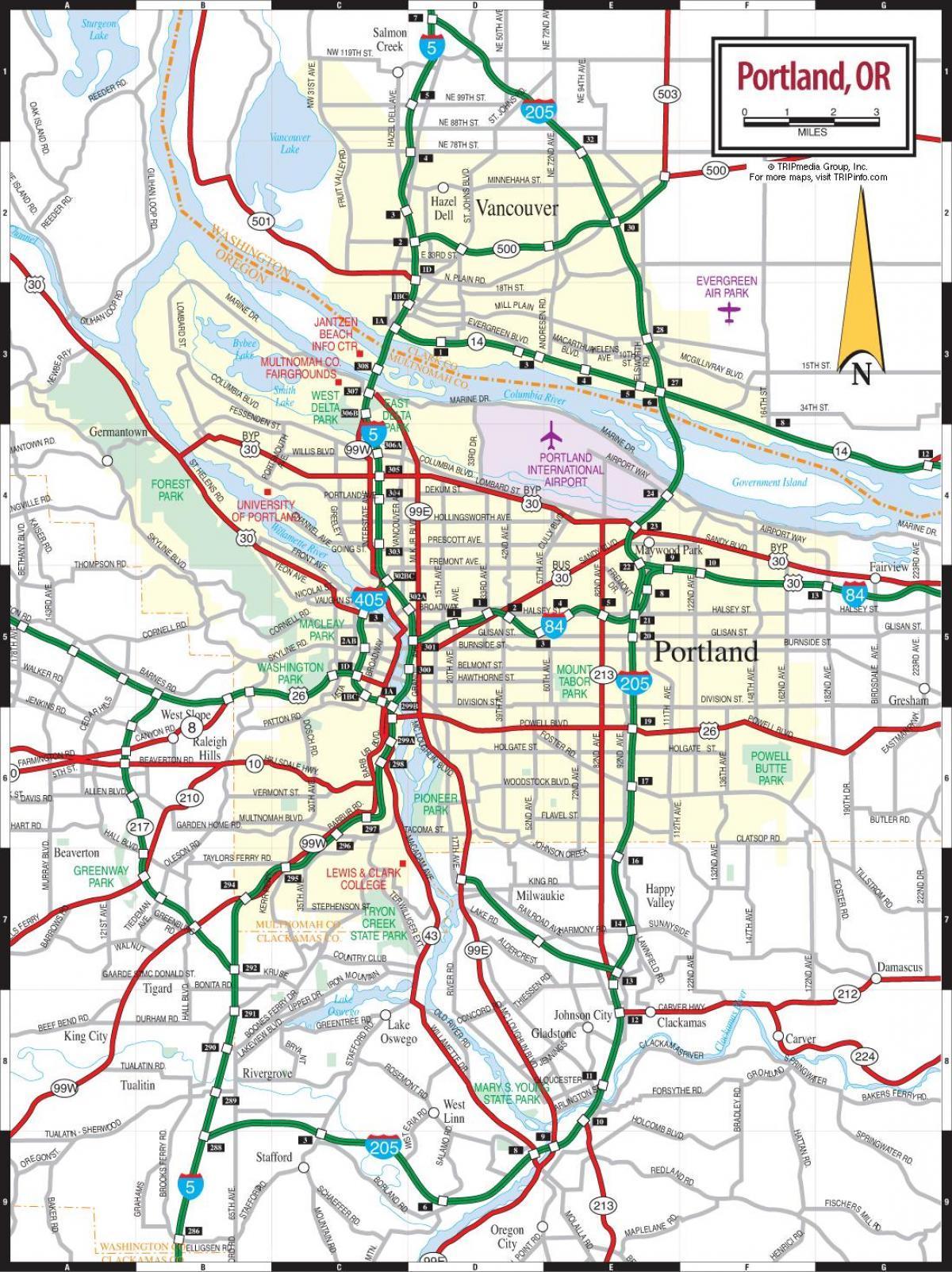mapa da área metropolitana de Portland