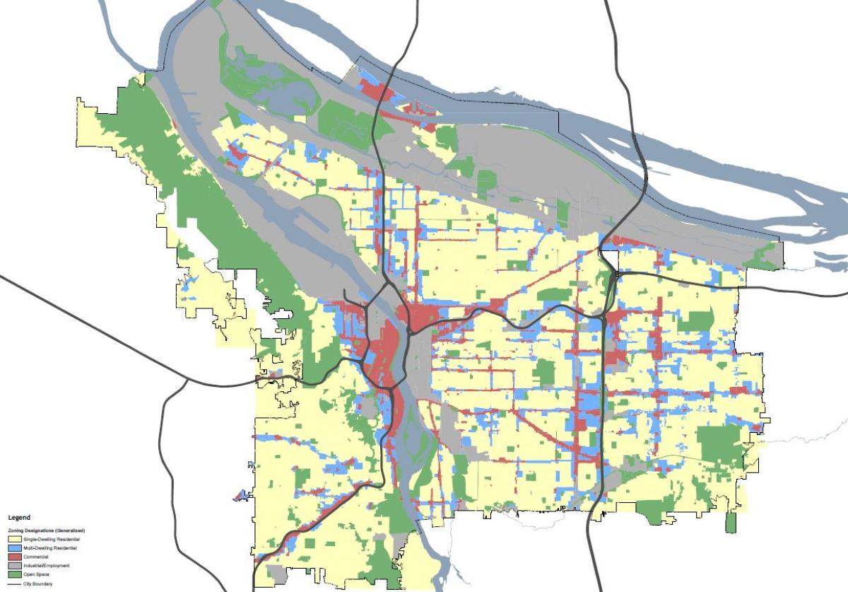 Portland, Oregon mapa de zoneamento