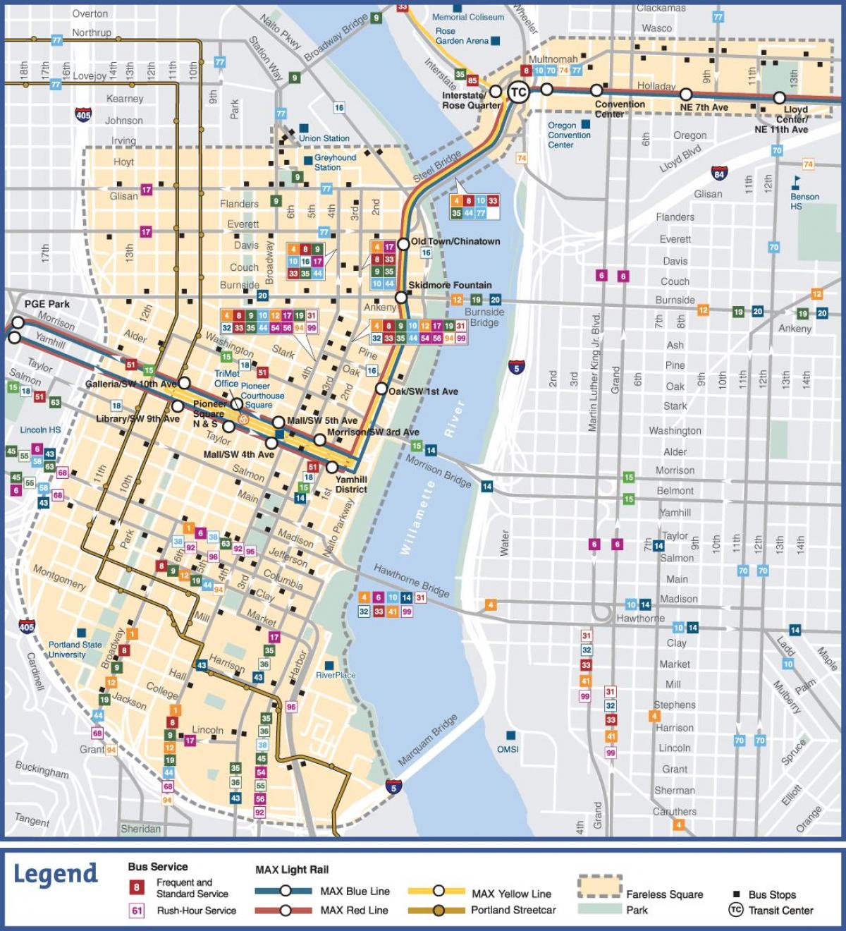 Portland, Oregon pública de trânsito mapa