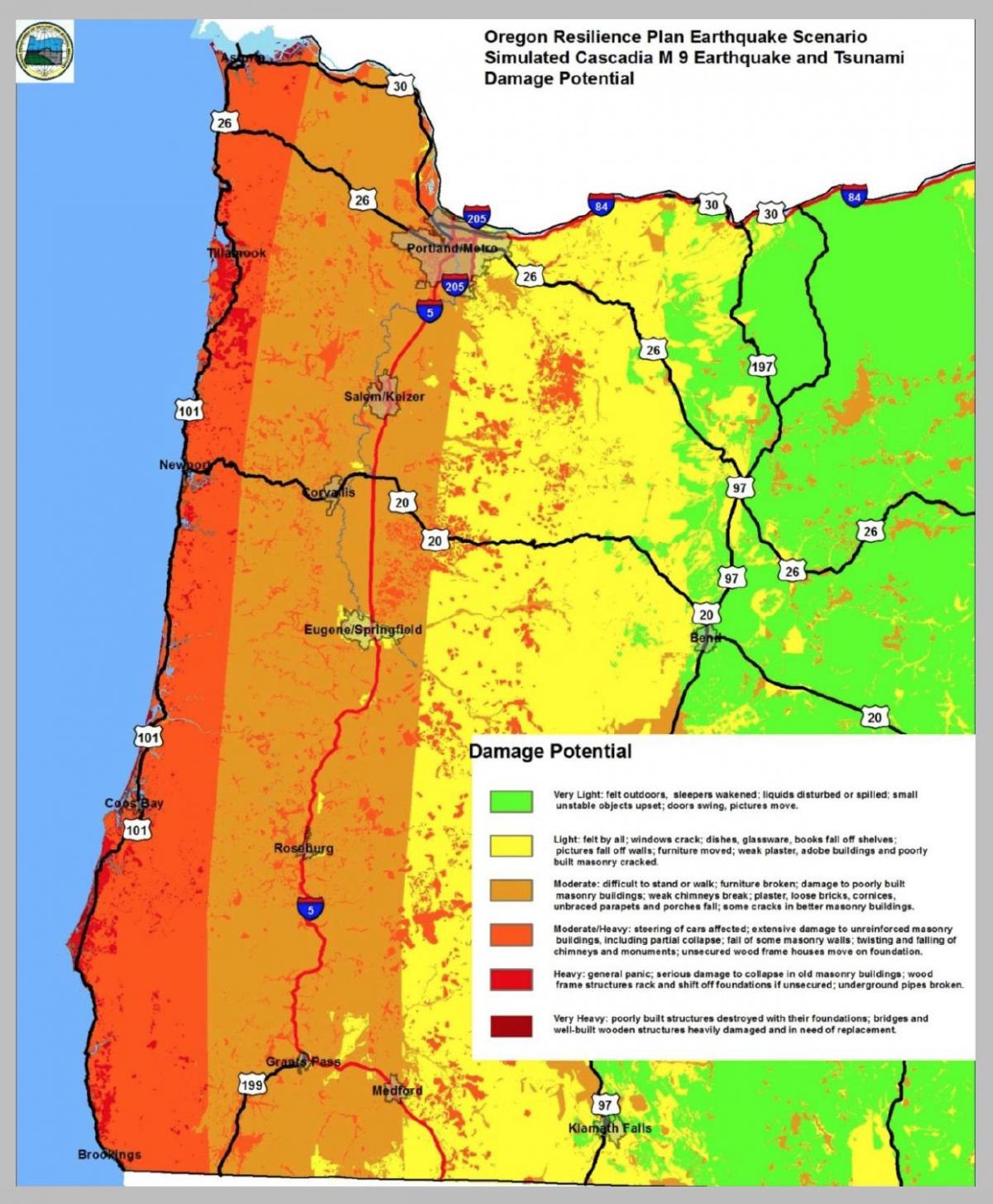terremoto mapa de Portland