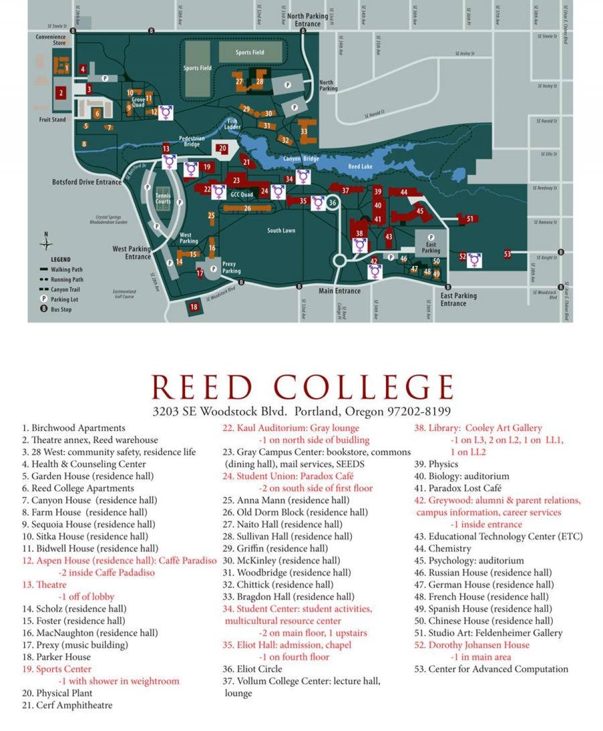 mapa da reed College,