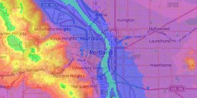 Portland, Oregon mapa de elevação
